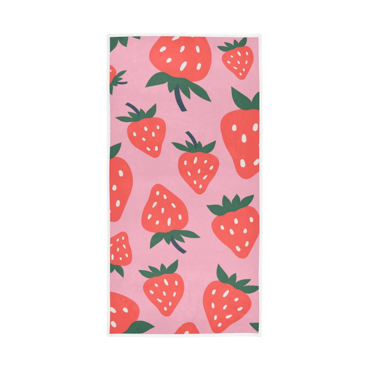 LSRCPD Red Strawberries Pink Soft Bath Towel Absorbent Hand Towels for Bathroom Hotel Gym Spa 30"x15"