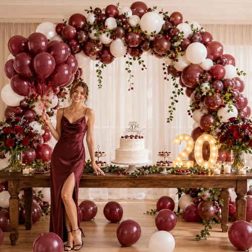 Image of Togvu Burgundy Balloons, 50Pack 12 Inch Dark Wine Red Maroon Latex Party Balloons for Graduation Bachelorette Valentine's Day Birthday Party Decorations