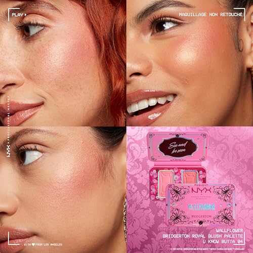 NYX Professional Makeup x Bridgerton - Duo de Blush en Poudre - Beurre de Mangue, Beurre d'Amande & Beurre de Karité - Collection limitée - Formule Vegan - Buttermelt Blush - Teinte : 01 Wallflower