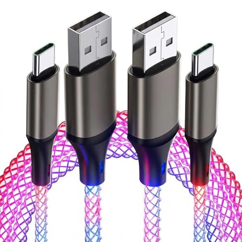 Câble Usb A Vers Usb C, Embout Chargeur Usb C avec Câble Usb C Vers Usb A RVB Multicolore Charge Rapide 66W, Lot de 2 Câbles Lumineux LED, Cordon de...