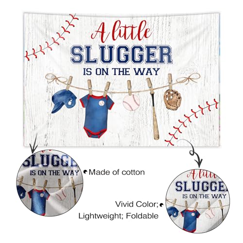Mocsicka Baseball Backdrop for Boy's Baby Shower Sports Party Decoration A Little Slugger is on The Way Baby Shower Banner Background Photo Booth Props by Mocsicka - Image 5