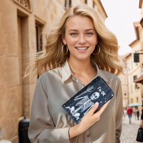 Bxgolkgd Womens Wallet, RFID Blocking Leather Wallet,Large Capacity Wallet Credit Card Holder PU Leather Ladies Clutch with Zipper Coin Pocket - Skeleton 6