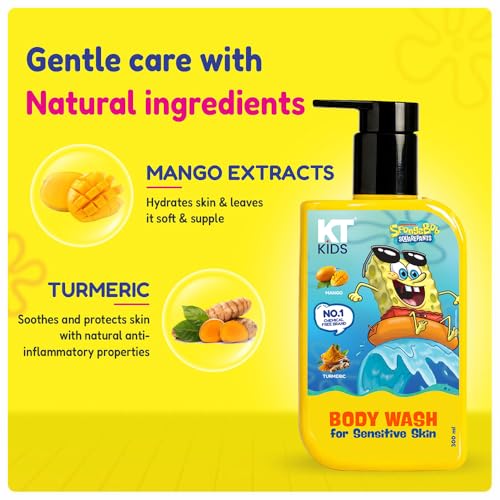 Image of SpongeBob Soft Body Wash for Kids | Mild Cleansing for Sensitive Skin | Mango & Turmeric | 300ml