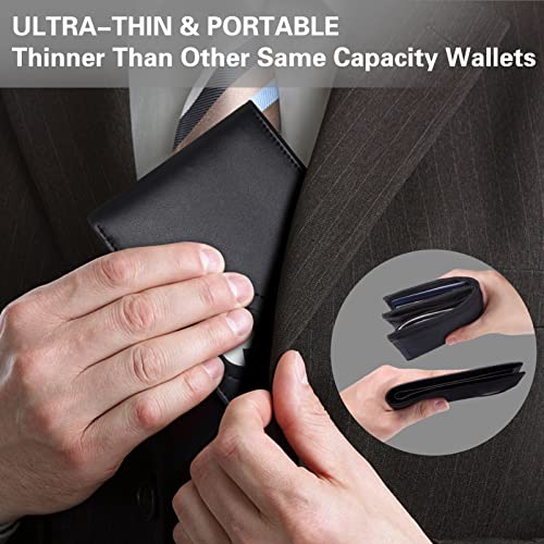 Genuine Leather Wallet for Men, Slim Bifold RFID Blocking Front Pocket, Minimalist Design with Magnetic Closure, Stylish and Functional (Black)2