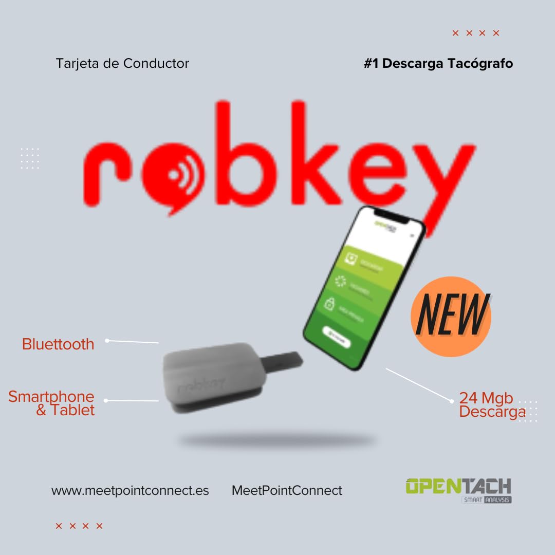 ROBKEY – Lector Tacógrafo Digital y Tarjeta de Conductor vía Bluetooth | Compatible con Android | Descarga rápida y Segura en móvil o Tablet | Compatible con Tacógrafos V1 y V2 (1ª y 2ª generación)