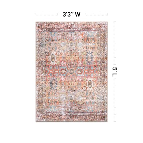 Rugshop Multi Transitional Distressed Area Rug — Machine Washable & Non‑Slip, 3'3"x5 for Living Room, Bedroom and Home Office