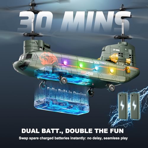 XIKOTEC Military Transport RC Helicopter for Adults, Remote Control Helicopter Toy with 2 Batteries, LED Lights, One Key Take Off/Landing, Altitude Hold, Flying Toy Gifts for Kids Boys 8+ - Image 3