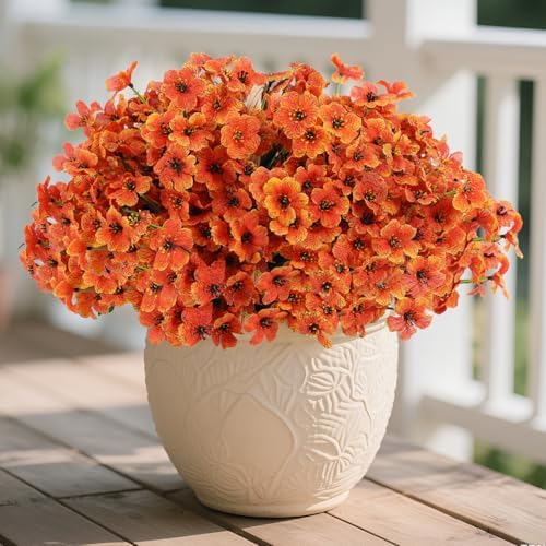 22 Bunch Outdoor Artificial Flowers with Plastic Plants Violets Faux Flowers,Outdoor Front Porch Hanging Planter Window Frame Garden Decor (Orange)