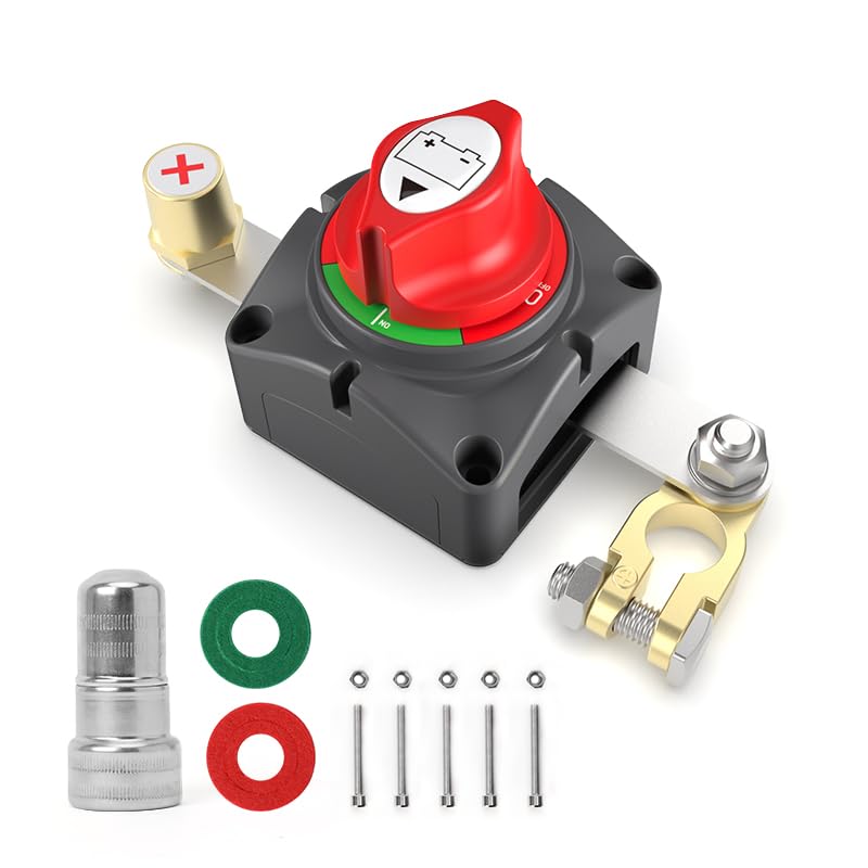 Battery Disconnect Switch 12V 24V 48V Waterproof Top Post Battery Cut Off Kill Switch Master for Car Truck RV Boat Marine ATV UTV Trailer Camper Vehicles Heavy Duty Power Shut Off