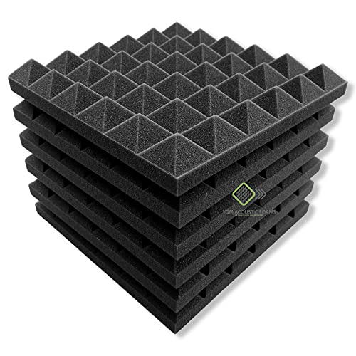 YGM Acoustic Foams® Pyramid Acoustic Panels 12" X 12" X 2", 38 Kg/m³ Premium Grade Studio Noise, Echo Reduction and Absorption, 3D Structure (Charcoal