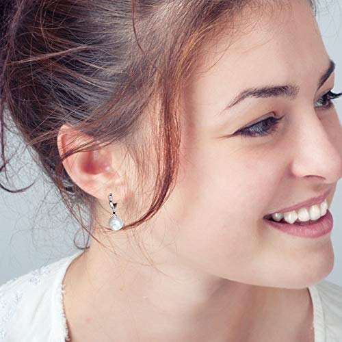 925 Sterling Silver Hoop Earring Hypoallergenic Pearl Drop Dangle Earrings for Woman and Girls of Birthday Gifts4