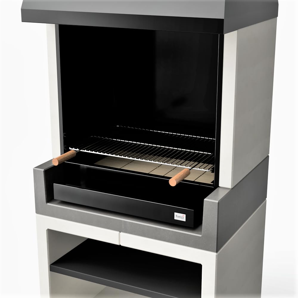 MOVELAR - Barbecue da costruzione a legna e carbone, modello KITAWAY OTTE (grigio/bianco, 84 x 63 x 206 cm)