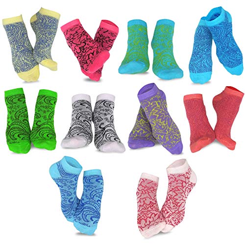 TeeHee Women's Valued 9+1 Pack Fashion No Show Cotton Socks (Floral Design)