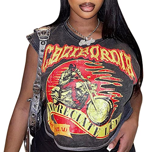 Tank Top for Women Sleeveless Crop Tops Crew Neck California Printing Graphic Cropped Tank Top Shirts