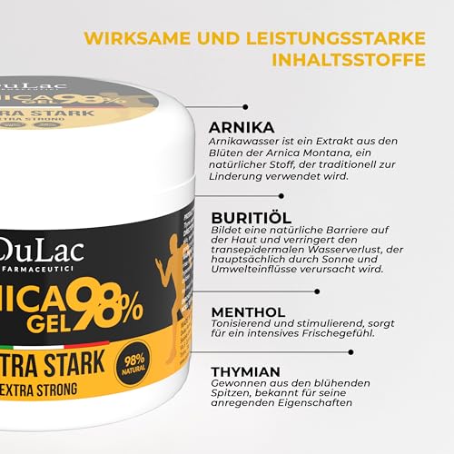 Dulac – Arnika Gel 98% Kühleffekt, 500 ml, Arnika Pferdegel Für Mensch Extra Stark, Lindert Müde Muskeln und Gelenke, Beruhigend und Entspannend, Mit Buriti-Öl, Thymian, Menthol, Made in Italy 2