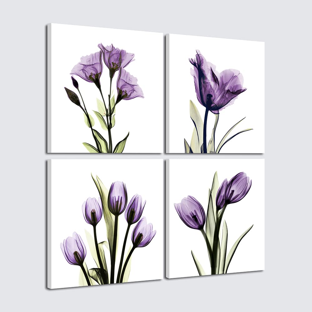 PyradecorLarge Elegant Purple ing Flower Canvas Prints Wall Art Grace Floral Pictures Paintings for Living Room Home Decorations 4 Panels Modern Abstract Giclee Artwork AH4074-5050