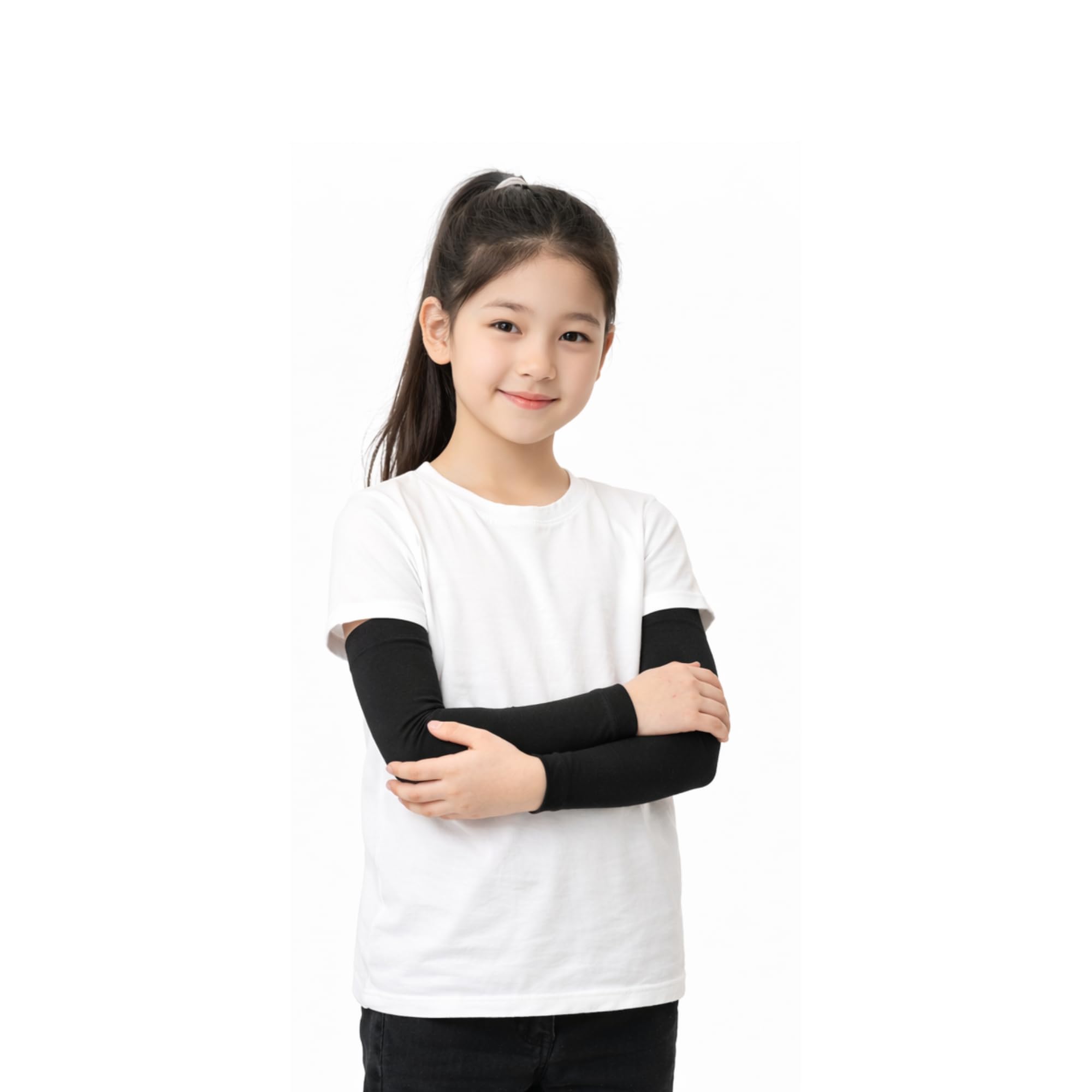 Kids Arm Sleeves for Boys & Girls (5–13 Years) | UV Sun Protection & Dust Protection Hand Cover | Soft Stretchable Arm Cover for Outdoor Sports, Cycling & School (Black)-image-0