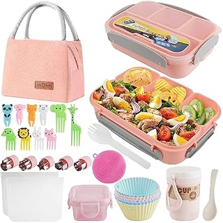 edola Lunch Box for Babies and Toddlers, 1300ml Bento Lunch Box Kids School Lunchbox with 4 Compartments Food Container Cutlery, Bento Box Accessories for Kids (Pink)