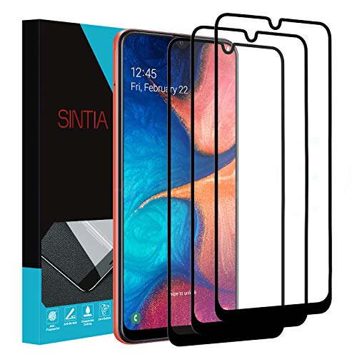 [3 PACK]SINTIA Screen Protector for Samsung Galaxy A20/A50,Full Coverage Tempered Glass Screen Protector,9H Hardness,Bubble Free,Lifetime Replacement Warranty(Black)