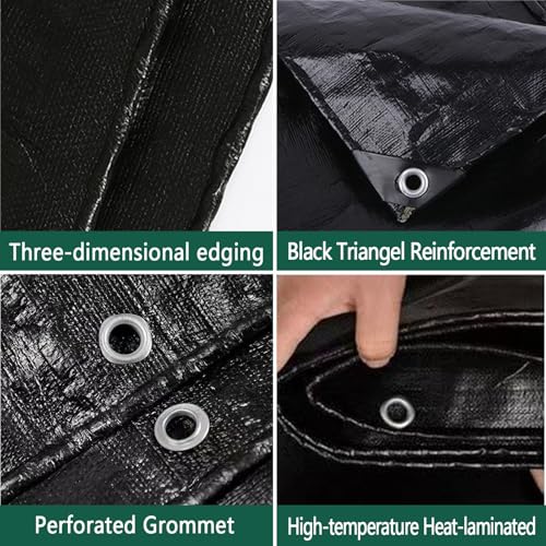Lona impermeable para exterior 1.2x3.2m de PE negro 200g m2 con ojales 4