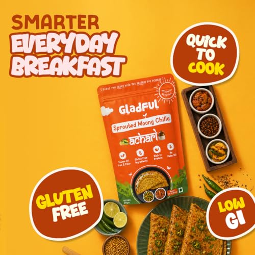 Image of Gladful Achari Chilla Mix - Low GI, Diabetes-Friendly & Gluten-Free - No Maida, Palm Oil & Trans-Fat - Vegan & High-Protein Chilla /Dosa Mix - Anytime Snack for Kids & Family - Pack of 1 (200g)