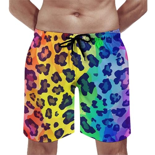 Rainbow Leopard Print Men's Swim Trunks Breathable Bathing Suit Swimming Board Shorts Hawaiian Beach Swimwear4