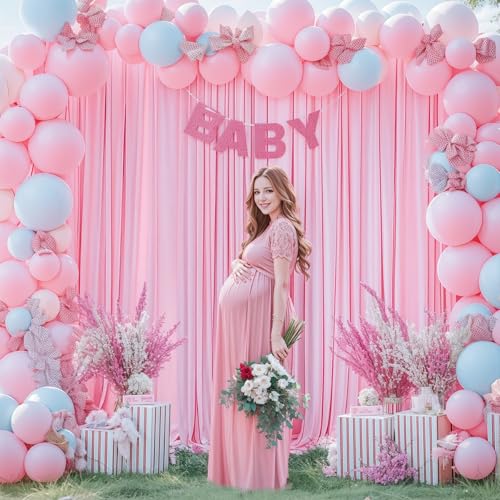 Image of 10x10ft Pink Backdrop Curtain for Wedding Parties Wrinkle Free Fabric Light Pink Drapes Backdrop Decoration for Baby Shower Birthday Photography Decoration 2 Panels, 5ft x 10ft