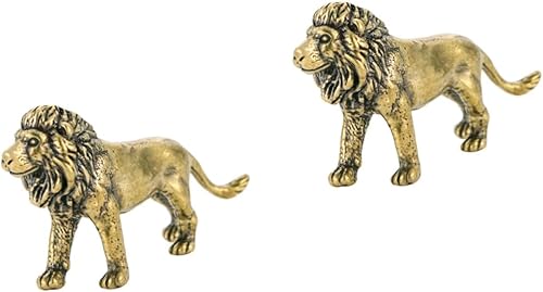 ARTIBETTER 2 piezas de adornos de león de latón, estatuas de león de latón, escultura de león de latón, decoraciones para cuartos, mini figuras de