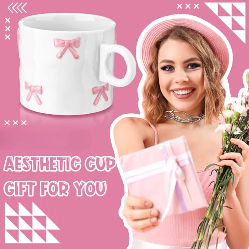 Taza de cerámica rosa Jingmore con lazo 11oz miniatura 5