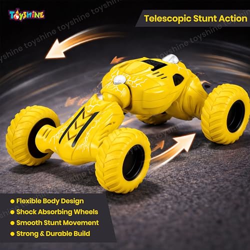 Image of Toyshine Pull Back Friction Powered Telescopic DTX Toy Car Off-Road Non Electric Stunt Toy, Babies Toddlers Kids Boys Girls Age 2+ (Yellow)