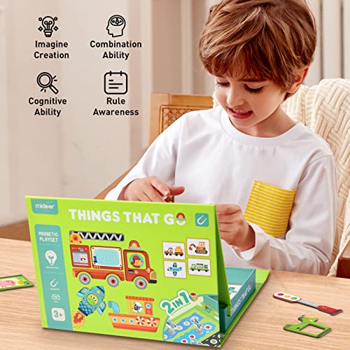 Mideer Magnetic Portable Playboard Vehicles Game For Imagination Play - Preschool Learning & Education Toys With Book Shaped Storage Case- Magnet Toys For Boys Girls 3+ (59 Pcs) #TOP4