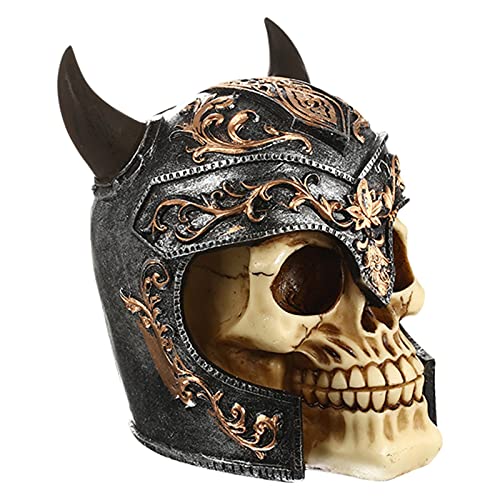 Vecksoy Figuur - Viking - schedel figuur beeldje hars handwerk schedel beeld met gehoorde helm schedel figuren sculptuur… - Image 3