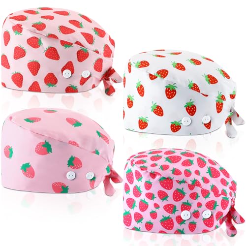 Image of Unittype 4 Pcs Nurse Caps for Women Nursing Working Caps with Button and Sweatband Adjustable Elastic Scrub Hats for Dentist