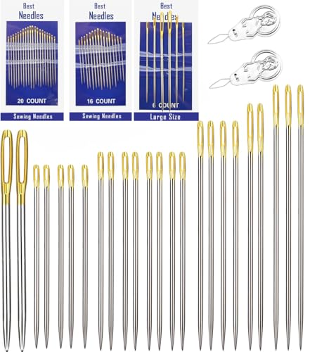 Premium 42 Pack Large Eye Sewing Needles for Hand Sewing,Repair,Steel