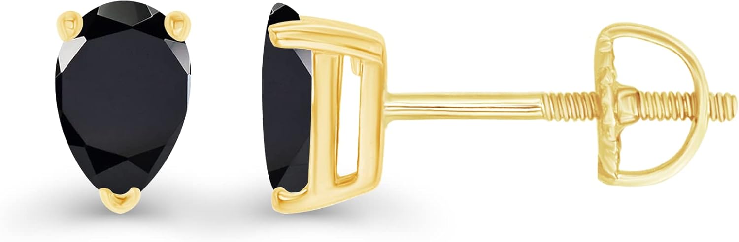 14K Gold Plated 925 Sterling Silver Hypoallergenic 5x3mm Pear Cut Prong Set Genuine Birthstone Solitaire Screwback Stud Earrings