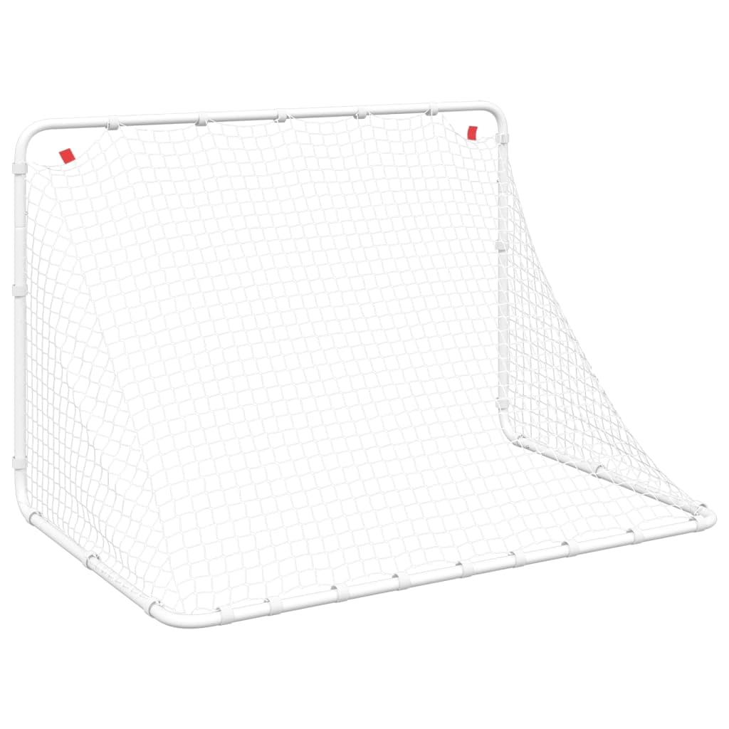 Porta da calcio bianca, 122 x 81 x 81 cm, in acciaio | Robusto telaio in acciaio, rete in poliestere resistente, facile da montare, 4 picchetti a forma di J
