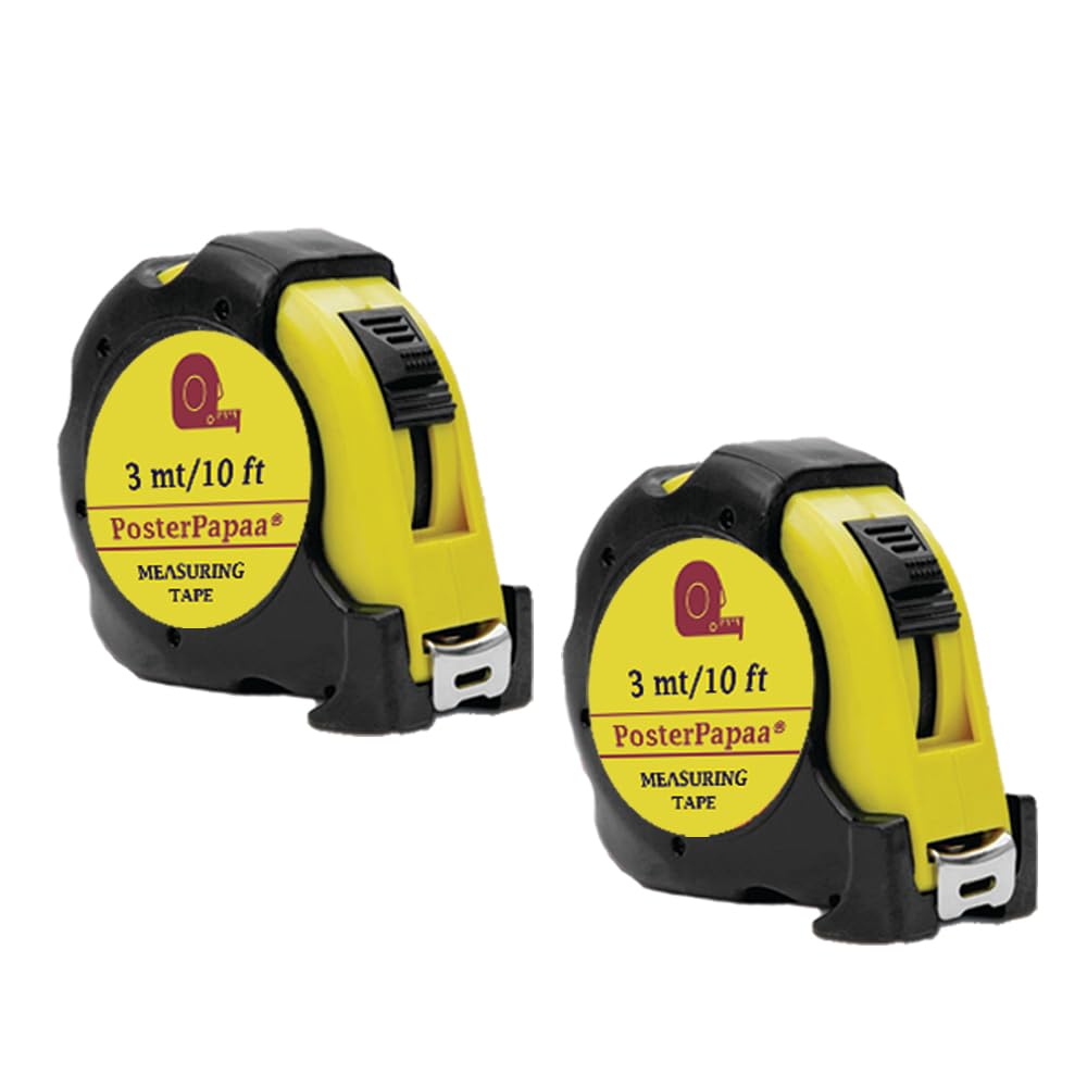 PosterPapaa Measuring tape 3mt/10ft, Sturdy Case with Grip and Lock Pack of 2