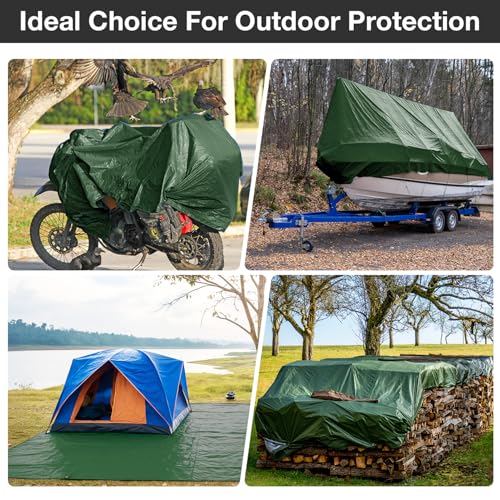 Image of Pattiumo Tarp Waterproof 10 X 10 FT 14 Mil Heavy Duty Tarp Multipurpose Tarps Heavy Duty Waterproof Protective Cover UV All Weather Resistant for Shelter Camping, Green /Brown