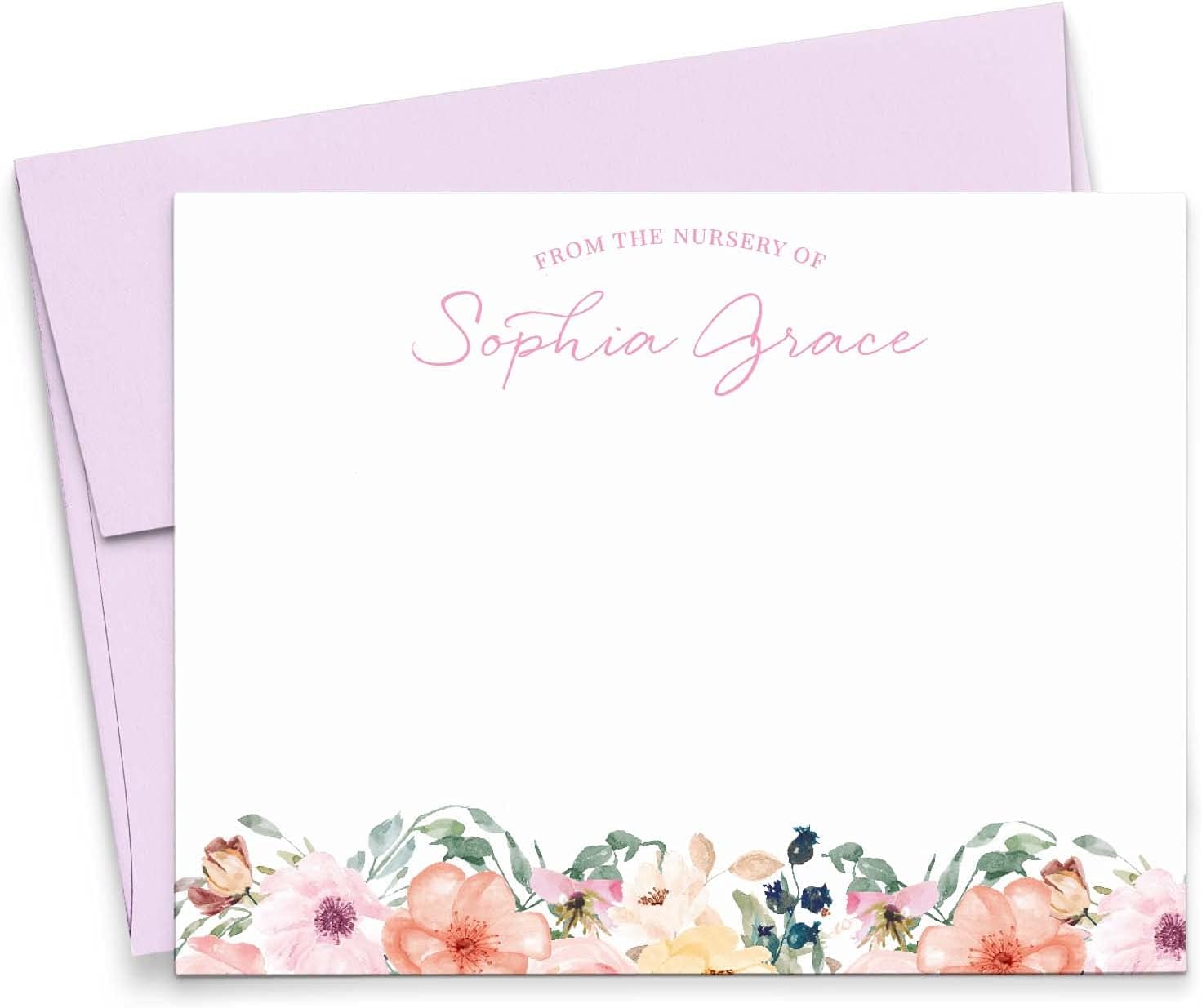 Personalized baby shower thank you cards girl, From the nursery of, baby thank you cards girl floral, Your Choice of Colors and Quantity