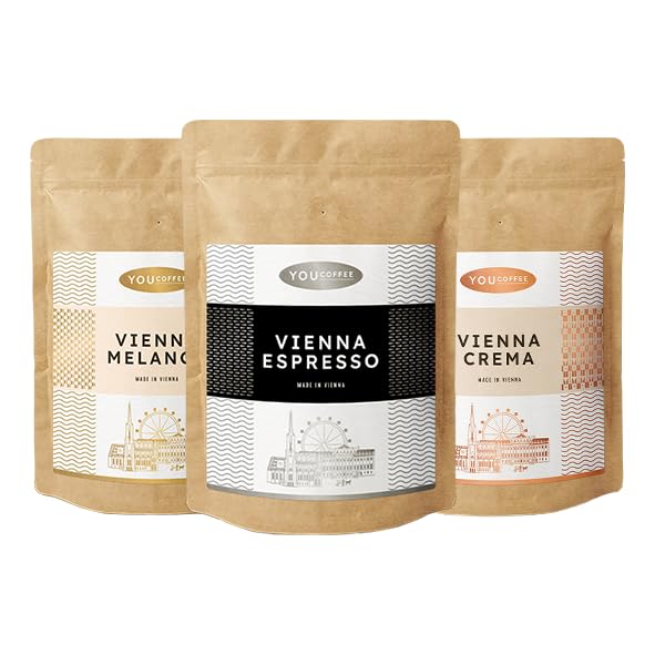 You Coffee Kaffee-Probierpaket VIENNA - 1,5kg Kaffeebohnen - Wiener Röstung Melange, Crema, Espresso - 100% Arabicabohnen Probierset, Geschenkset und Vorteilspack 3 x 500g