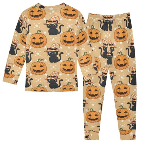 Pajama Sets Long Sleeve Halloween Cats Pumpkins Soft Comfy Sleepwear 2 Piece PJS 3-8T3