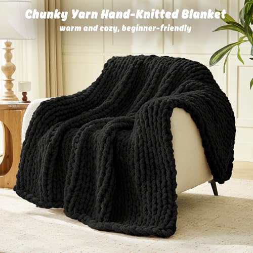 Image of Inhand Chunky Chenille Yarn for Hand Knitting,Thick Bulky Blanket Yarn for Crocheting,Soft Fluffy Yarn for Crochet Birthday Gifts for Men /Women /Beginners,18 Pack (29.5Yds /8.4oz Each),Jet Black