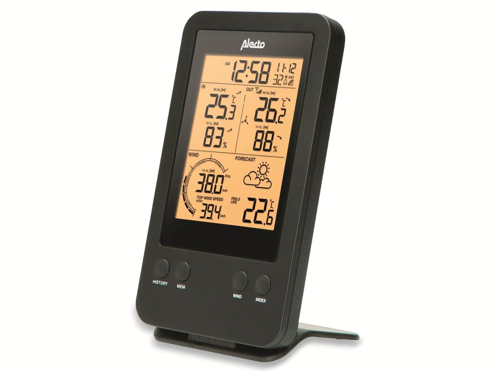 Alecto WS-3400 - Estación meteorológica profesional con sensor exterior inalámbrico, negro