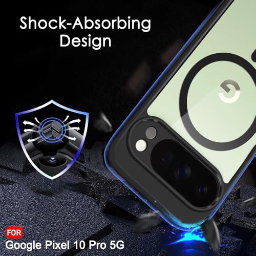 Image of TheGiftKart Hybrid Shockproof Back Cover Case for Google Pixel 10 Pro Compatible with MagSafe | Hard Back Cover Case for Google Pixel 10 Pro (PC & TPU, Transparent Clear Back, Black Sides)