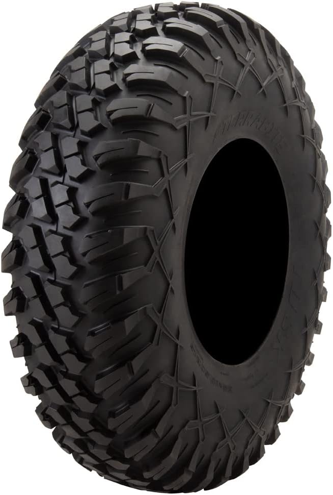 Tusk Racing Four 30x10-14 Tusk TERRABITE 8-Ply Radial UTV Tires mounted on Tusk CASCADE Wheels - CAN-AM MAVERICK DEFENDER COMMANDER - Includes Lug Nuts (4+3 Wheel Offset, Machined/Black)
