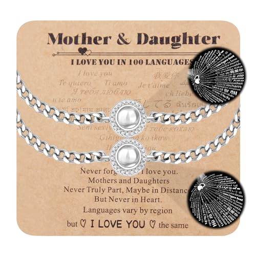 2 Mother-daughter Bracelet Sets, 100 Languages I Love You Projection Bracelet Matching Gift for Mom Daughter Back-to-school Birthday Mother's Day Jewelry