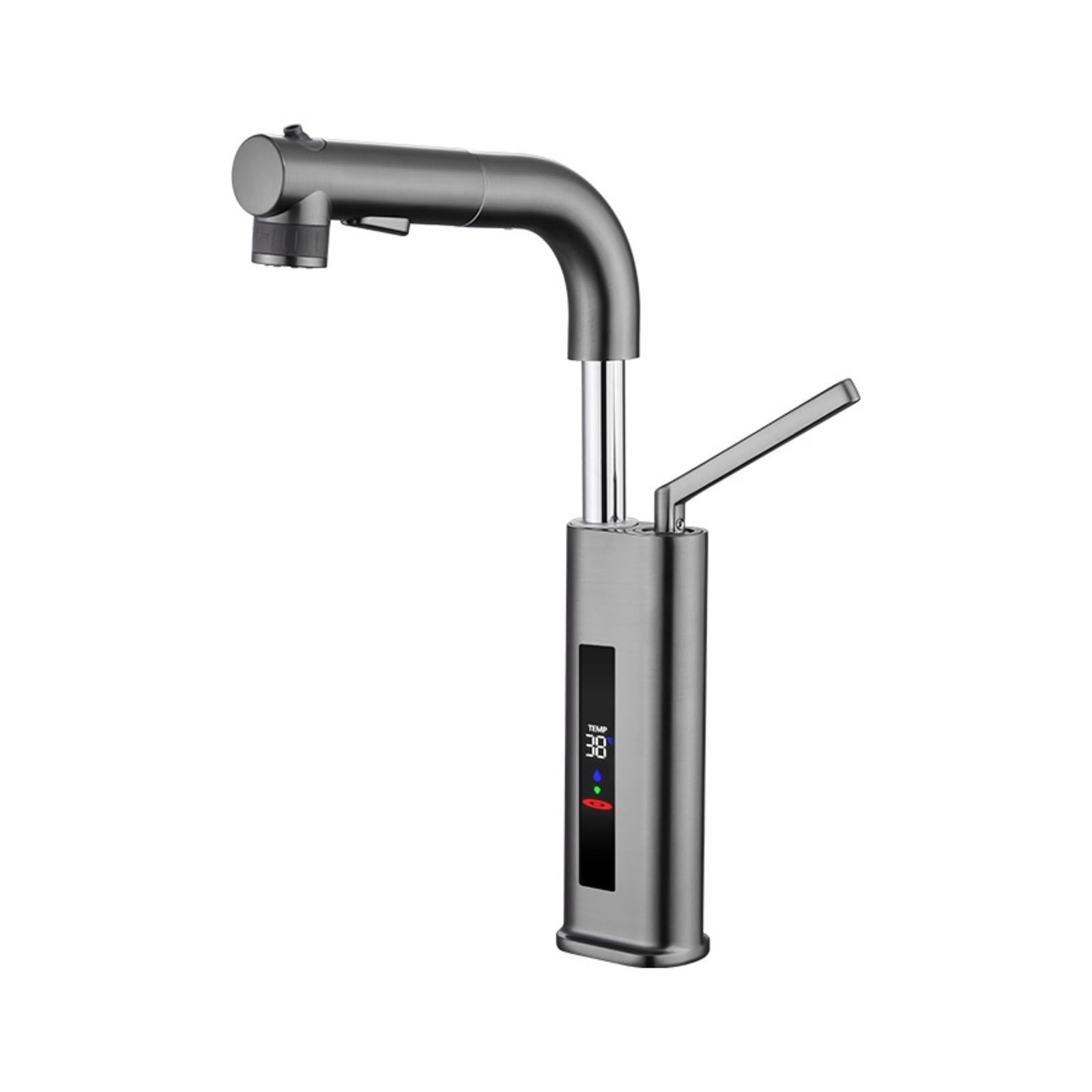 Tall Vessel Sink Faucet, Digital Display Brass Pull Out Hot Cold Mixer Tap,Safe and Reliable(Gris)