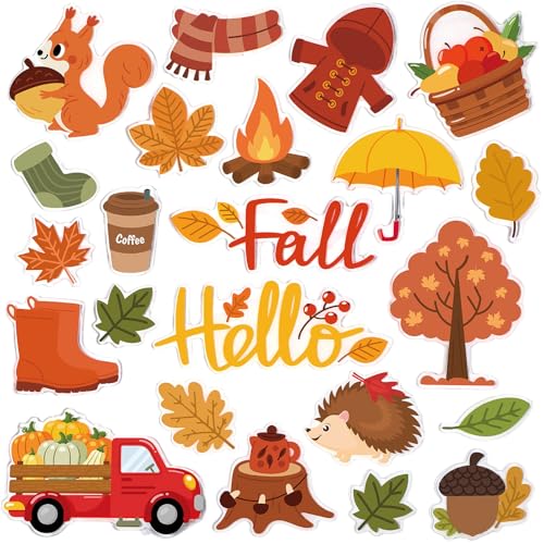 Gilprop 22 Pcs Fall Thick Gel Clings Autumn Window Gels Decals Stickers Reusable Removable Maple Leaves Pumpkin Window Cling for Harvest Party Decoration 1 Sheet (Fall)