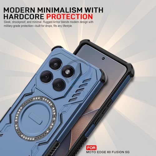 Image of AESTMO Back Case Cover for Motorola Moto Edge 60 Fusion 5G | Magnetic Case with Built-in Metal Ring | Compatible with MagSafe Accessories | Shockproof Hybrid (PC + TPU) (Blue)