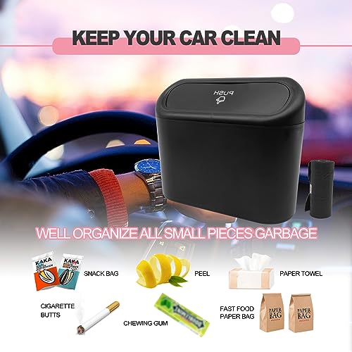 Image of Car Trash Can with Lid Leakproof Mini Vehicle Trash Bin and One Roll Plastic Trash Bag Automotive Garbage Container Bin for Vehicle Home Office (Black)
